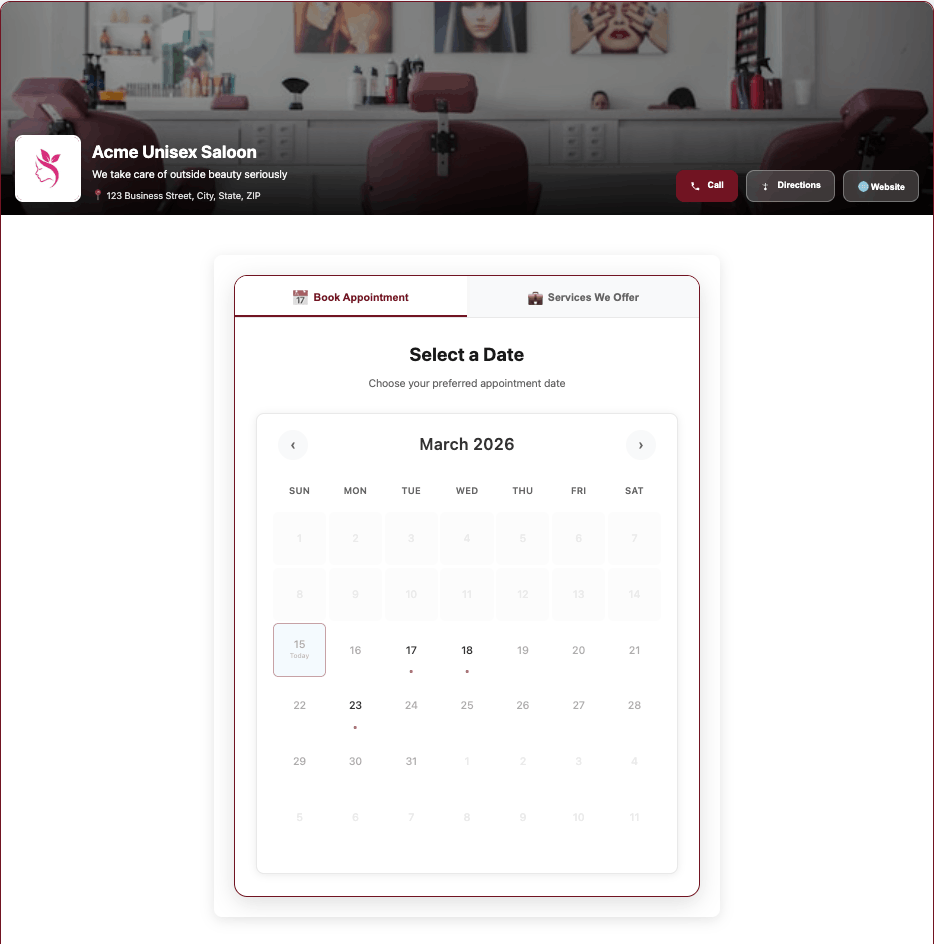 Appoint8 professional booking page for managing appointments
